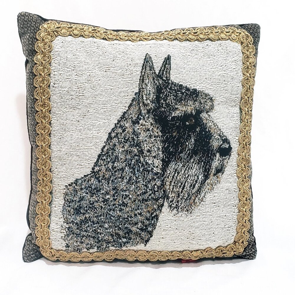 Schnauzer Dog Tapestry Pillow Decorative Bergettaart 11" Square Gold Cord Trim